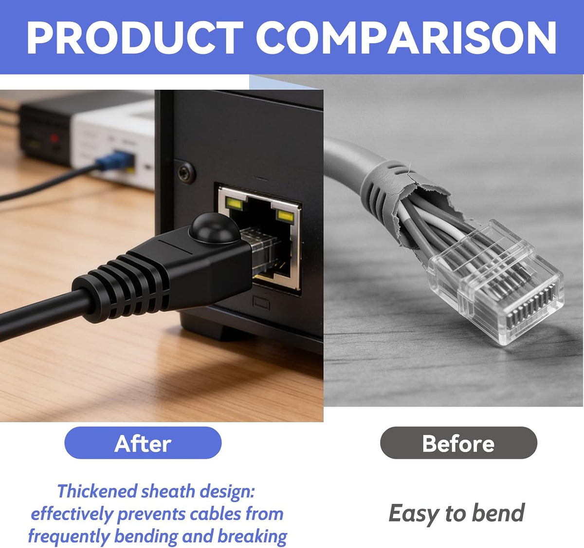 Volink 100Pcs RJ45 Connector Boots Cover - Black Ethernet Cable Strain Relief Protectors for Cat5 / Cat5e / Cat6 / Cat6a - Anti-Snag Soft PVC Caps