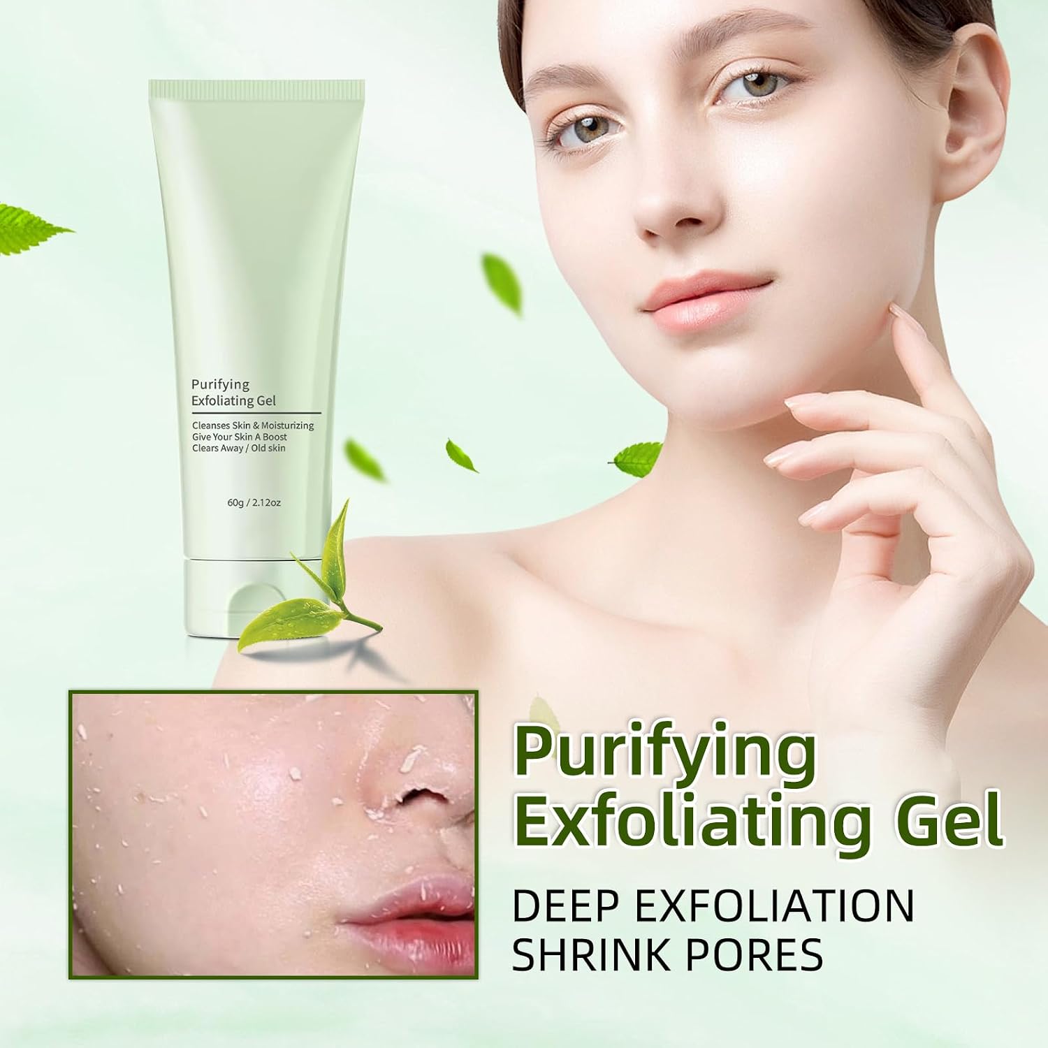 Greteam Purifying Exfoliating Gel 60g | Gentle Face & Body Scrub | Plant Based Herbal Peeling Gel for Dead Skin Removal, Pore Cleansing & Moisturizing | All Skin Types, Unscented, Chemical Free
