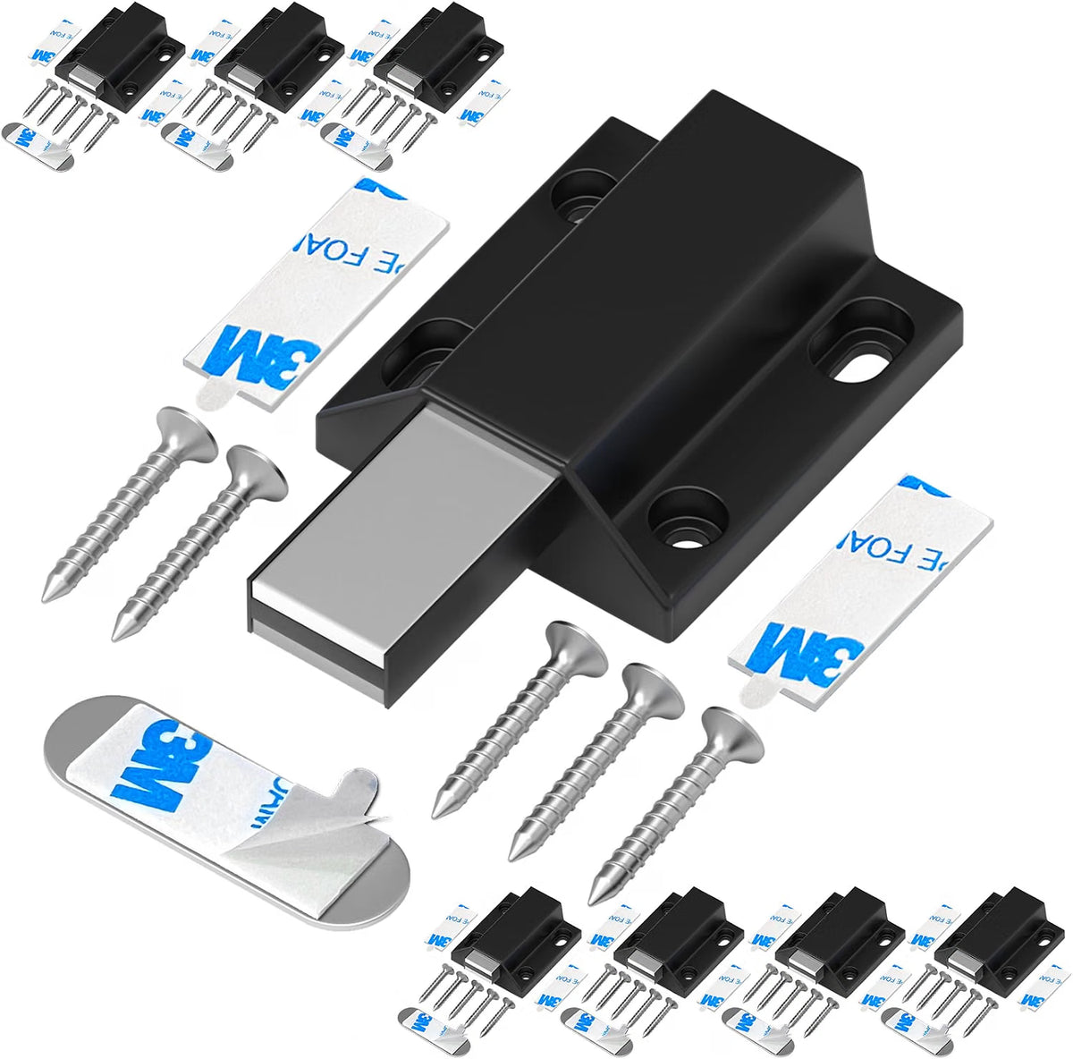 Tonitrui Magnetic Push to Open Latches - 6/8 Pack Handleless Cabinet Door Latch - No Drill / Screw Install