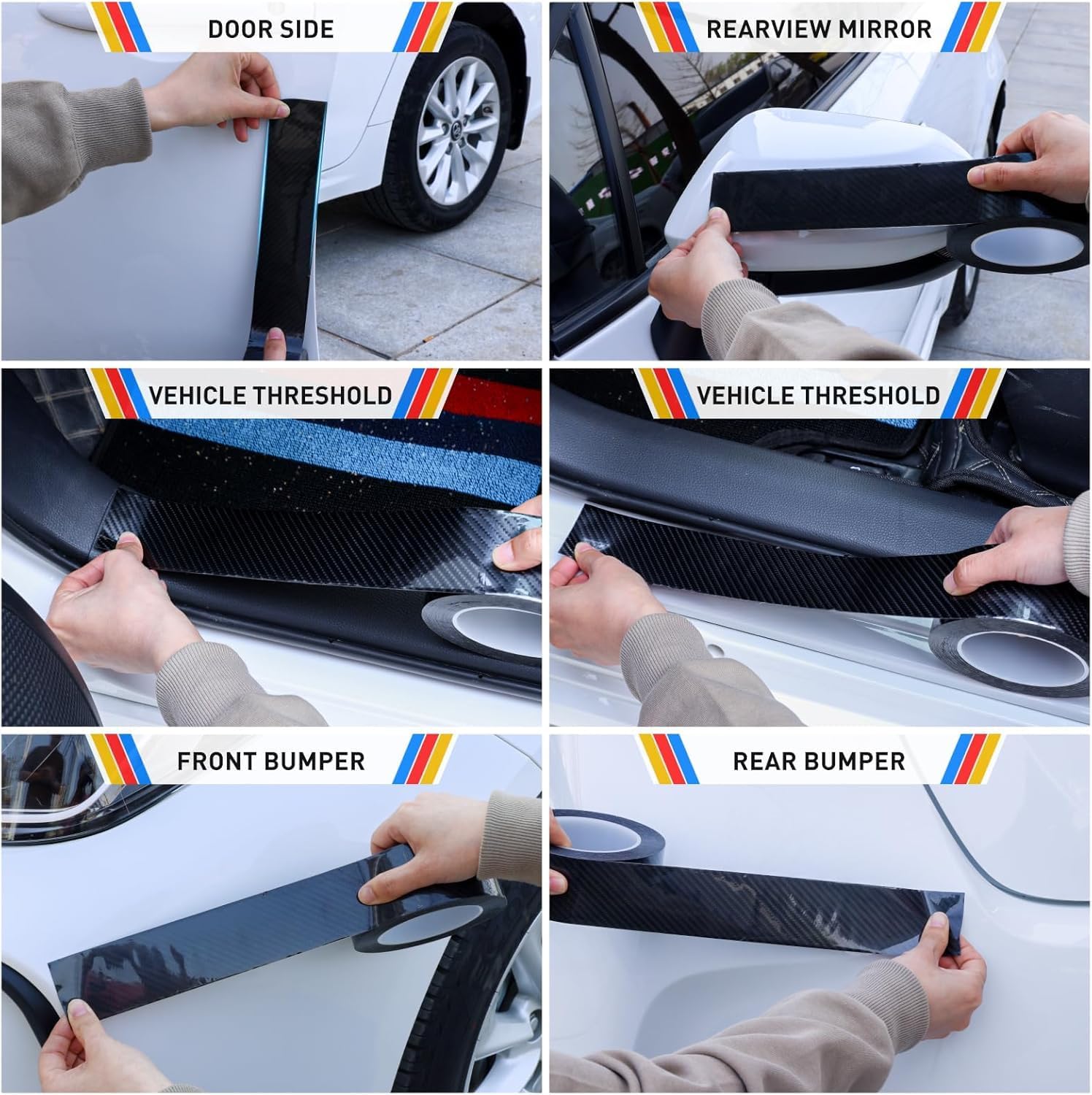 EINESIN 5D Carbon Fiber Car Door Edge Guard Tape 2-Pack - 0.6mm Thickened Waterproof Anti-Scratch Sill & Bumper Protector, 33FT x 2in, Universal Fit