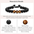 Natural Stone Father’s Bracelet - Tiger Eye & Black Agate. The Perfect Dad Gift from Daughter - Zeta Store