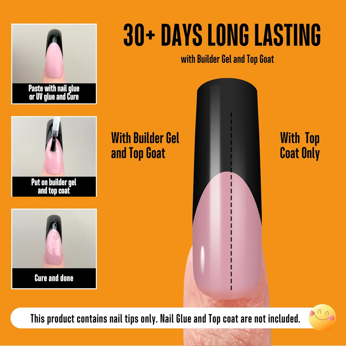 Novo Ovo Halloween Black French Tip Nail Tips - Xxl Curved Square Berry Pink Press On Nails, 144 Pcs Extra Thick Long Acrylic Fake Nails, 12 Sizes Full Cover Extension Kit