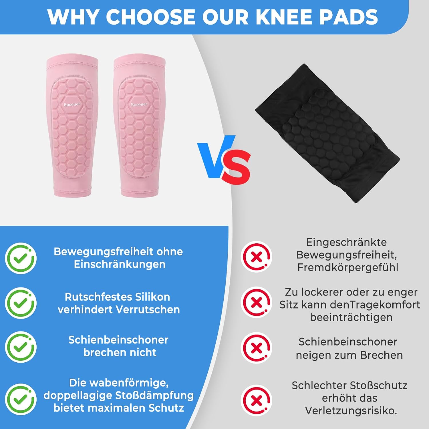 Bosoner Shin Pads Guards Size M - Pink Honeycomb Sleeve Football Socks - Lightweight, Breathable Shin Protection For Football, Rugby, Skateboarding - Boys Girls Teens Adults