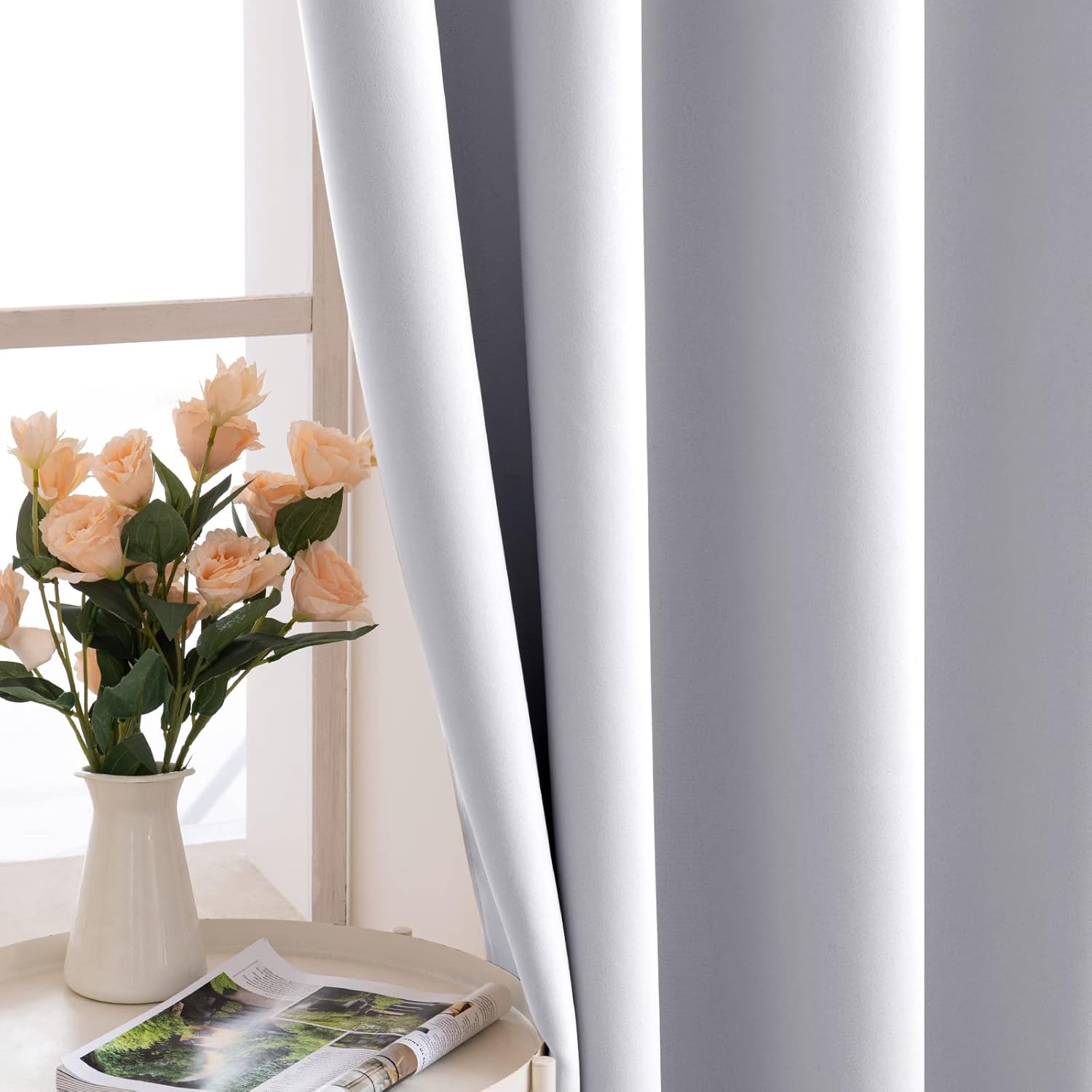 MIULEE Greyish White Blackout Curtains 168x182cm Pair - Thermal Insulated Eyelet Drapes for Bedroom & Living Room, 80% Light Blocking, Energy Saving, Machine Washable