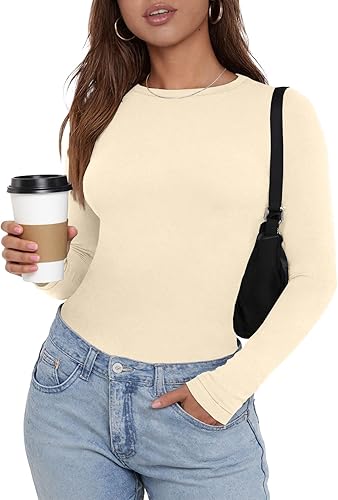Joligiao women's thermal long sleeve top in size L, soft, stretchy winter base layer with crew neck and slim fit design.