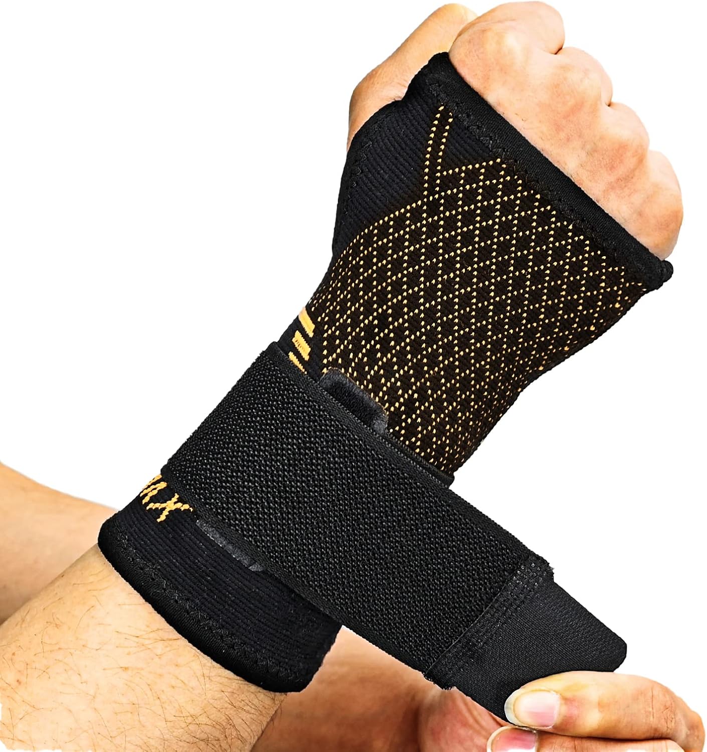Indeemax copper-infused wrist support brace for left or right hand, adjustable compression sleeve for carpal tunnel and pain relief