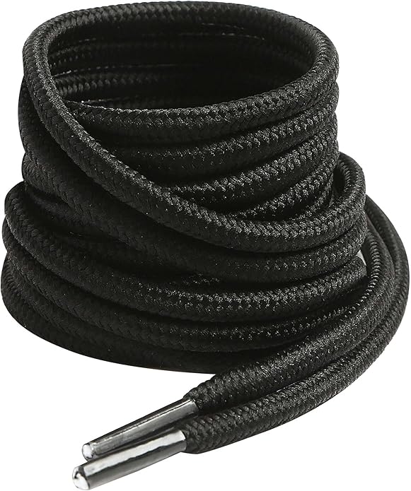 Vsudo 100cm Round Boot Laces 4mm – Heavy Duty Non-slip Shoelaces For Work Boots, Hiking Boots & Trainers, Black With Metal Tips