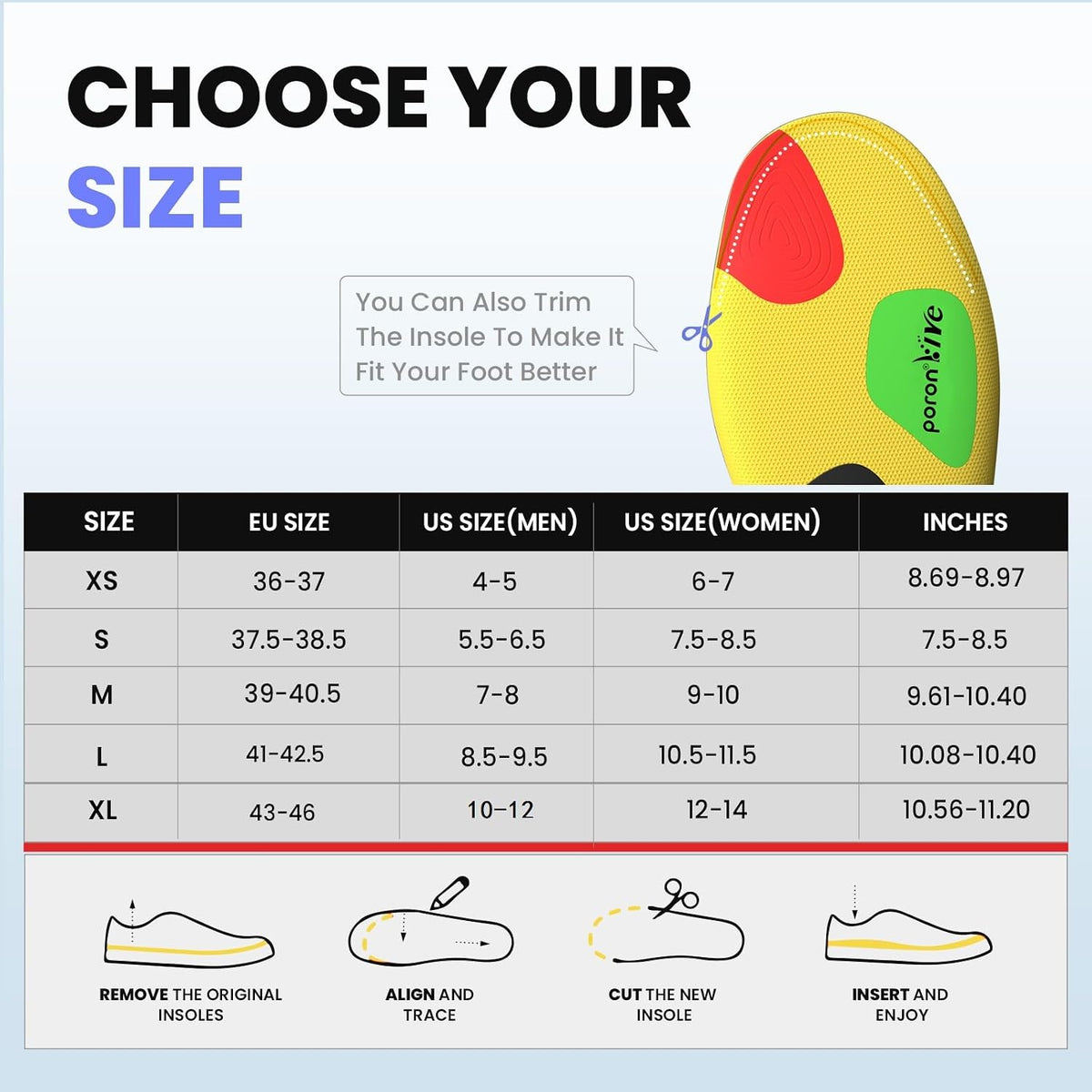 Welnove Active Running Sport Insoles Size L (Black) - Plantar Fasciitis Relief, Strong Arch Support & Shock Absorption Orthotics