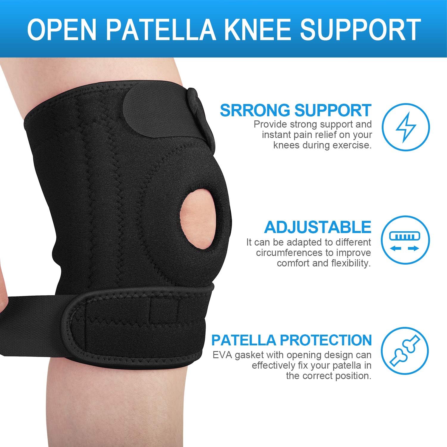 AVIDDA Open Patella Knee Brace (Size XS to M) with 4 Spring Stabilisers & 3 Straps for Men and Women - Adjustable Compression Support for Running, Arthritis, ACL/MCL, Tendonitis, Joint Pain Relief