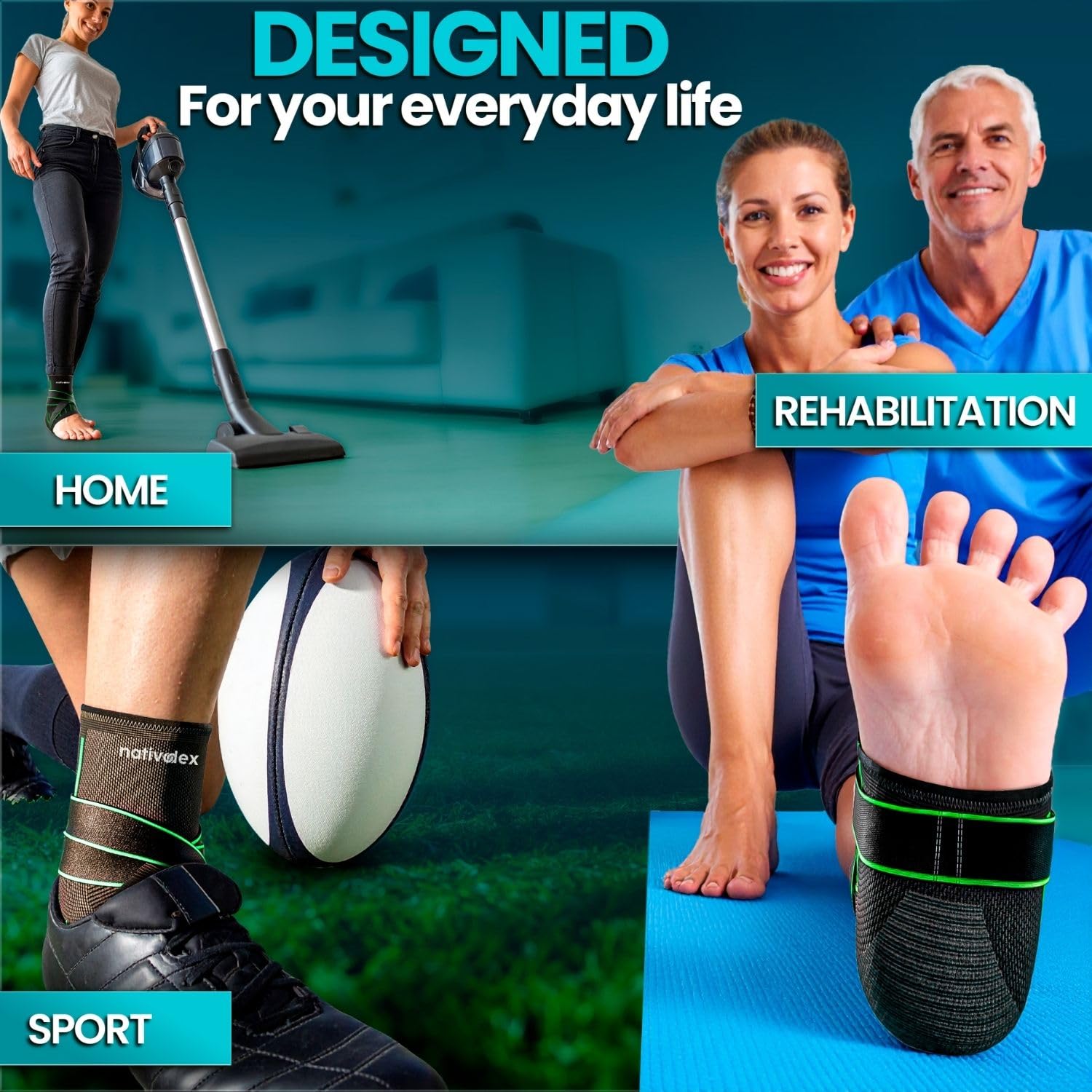 NativoDex Ankle Support Brace - 3D Compression for Sprained Ankle, Plantar Fasciitis, Achilles Tendonitis & Ligament Damage - Adjustable Figure-8 Strap - Left/Right Foot - Men & Women S-XL
