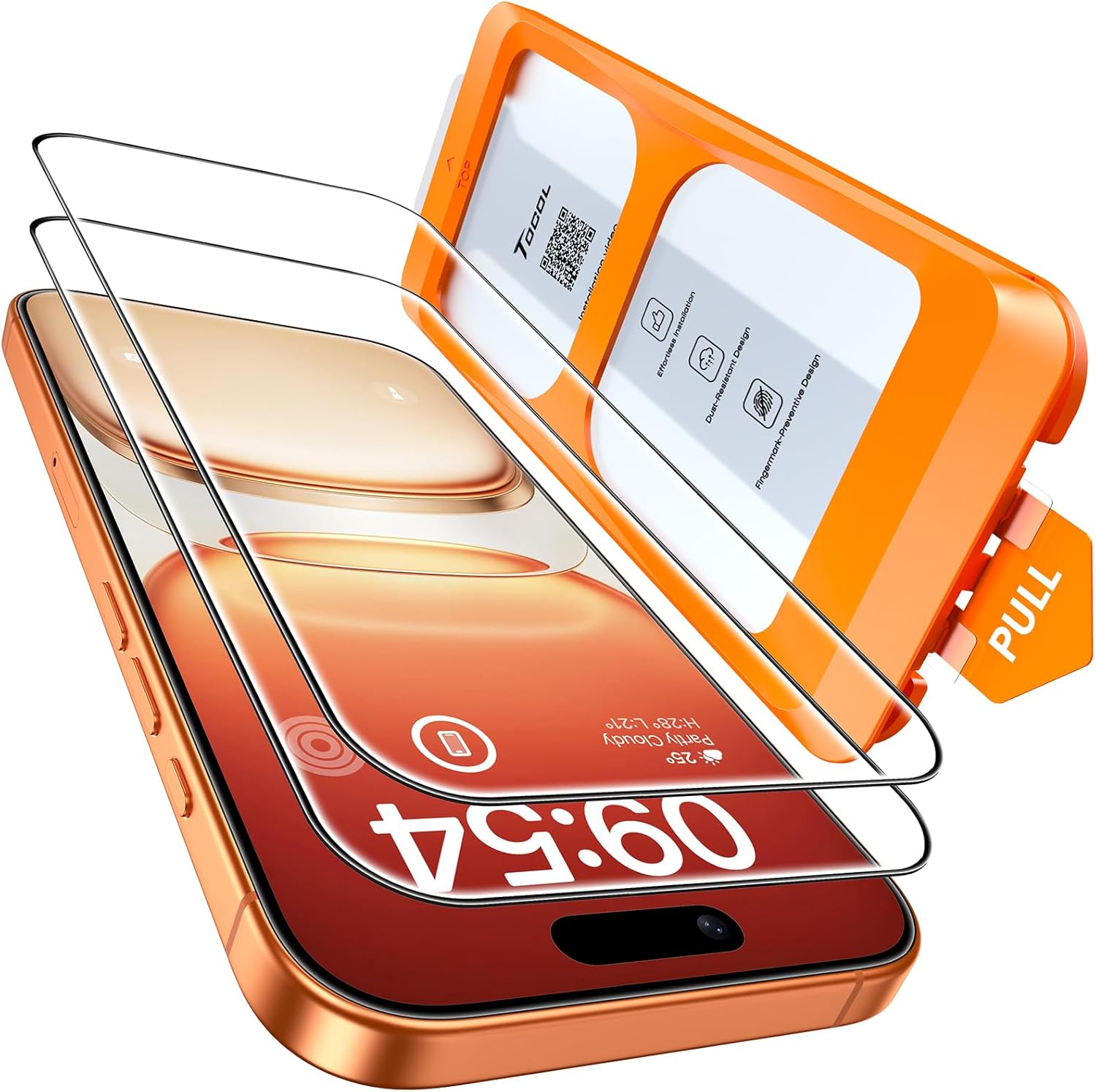 TOCOL iPhone 16 Pro Max screen protectors, 2-pack, 9H+ tempered glass with full coverage and auto-install feature.