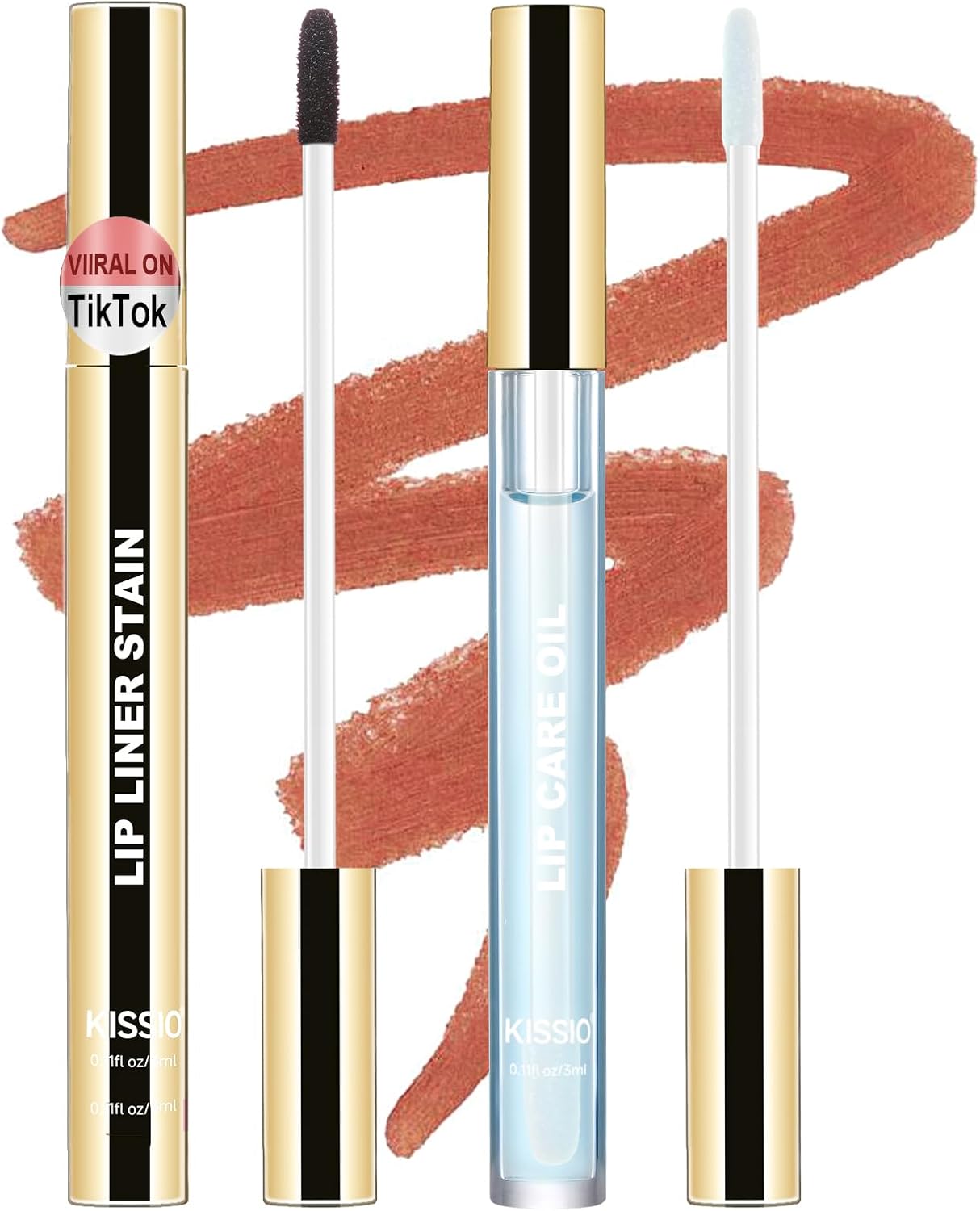 Kissio Gray Pink lip liner, matte lip stain, and lip care oil in a long-lasting waterproof lip combo set.