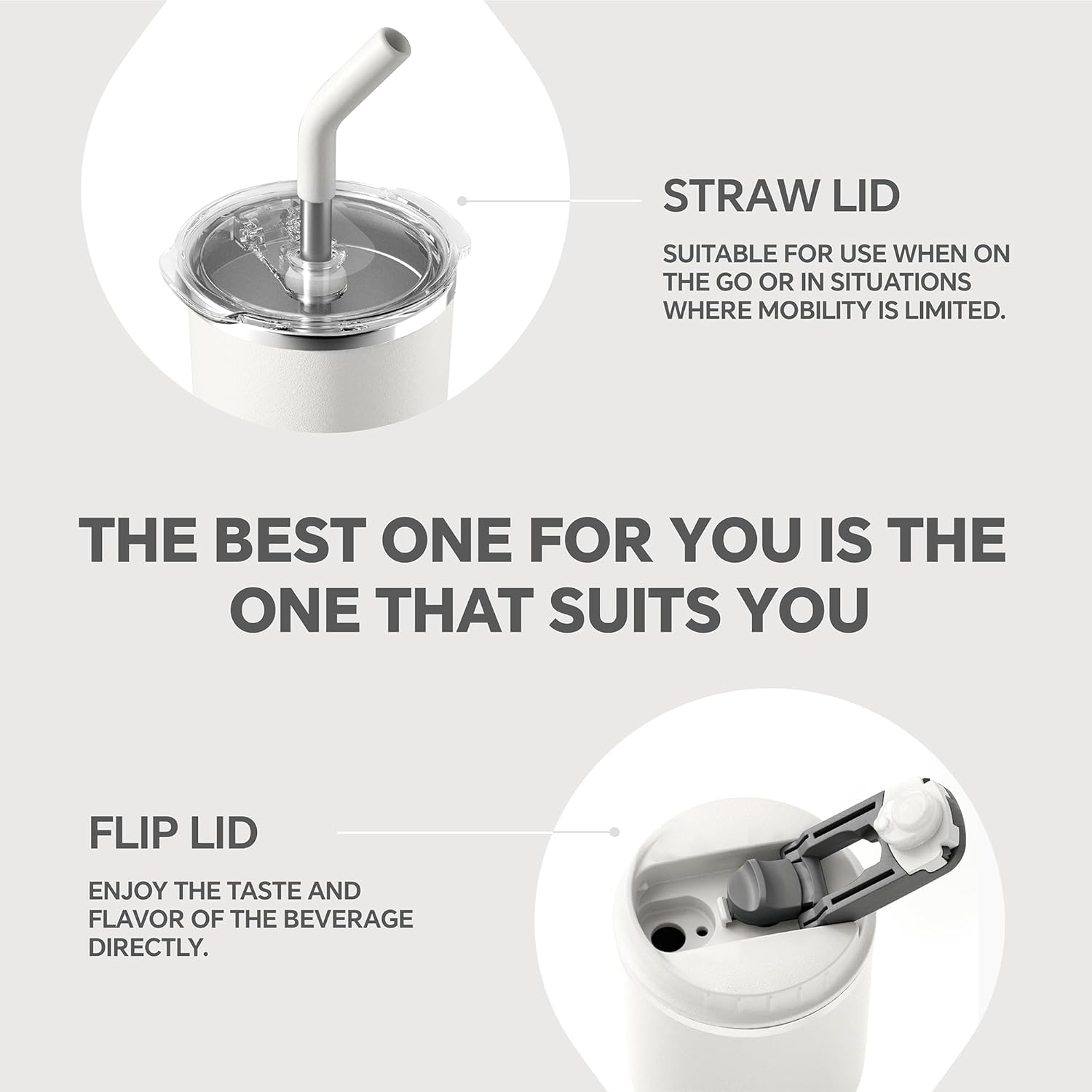 Ideus 14oz/410ml Insulated Tumbler with 2 Lids & Straw - Leakproof Stainless Steel Travel Cup for Hot & Cold Drinks, Car Cup Friendly, Cream White