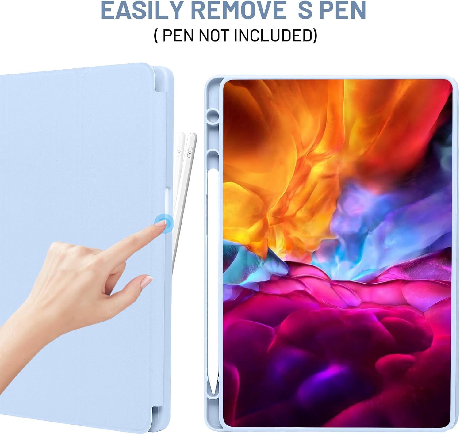 Sky blue Palkitsee Samsung Galaxy Tab A9 Plus 11" smart case with auto sleep/wake, TPU back, S Pen holder, dual stand, shockproof