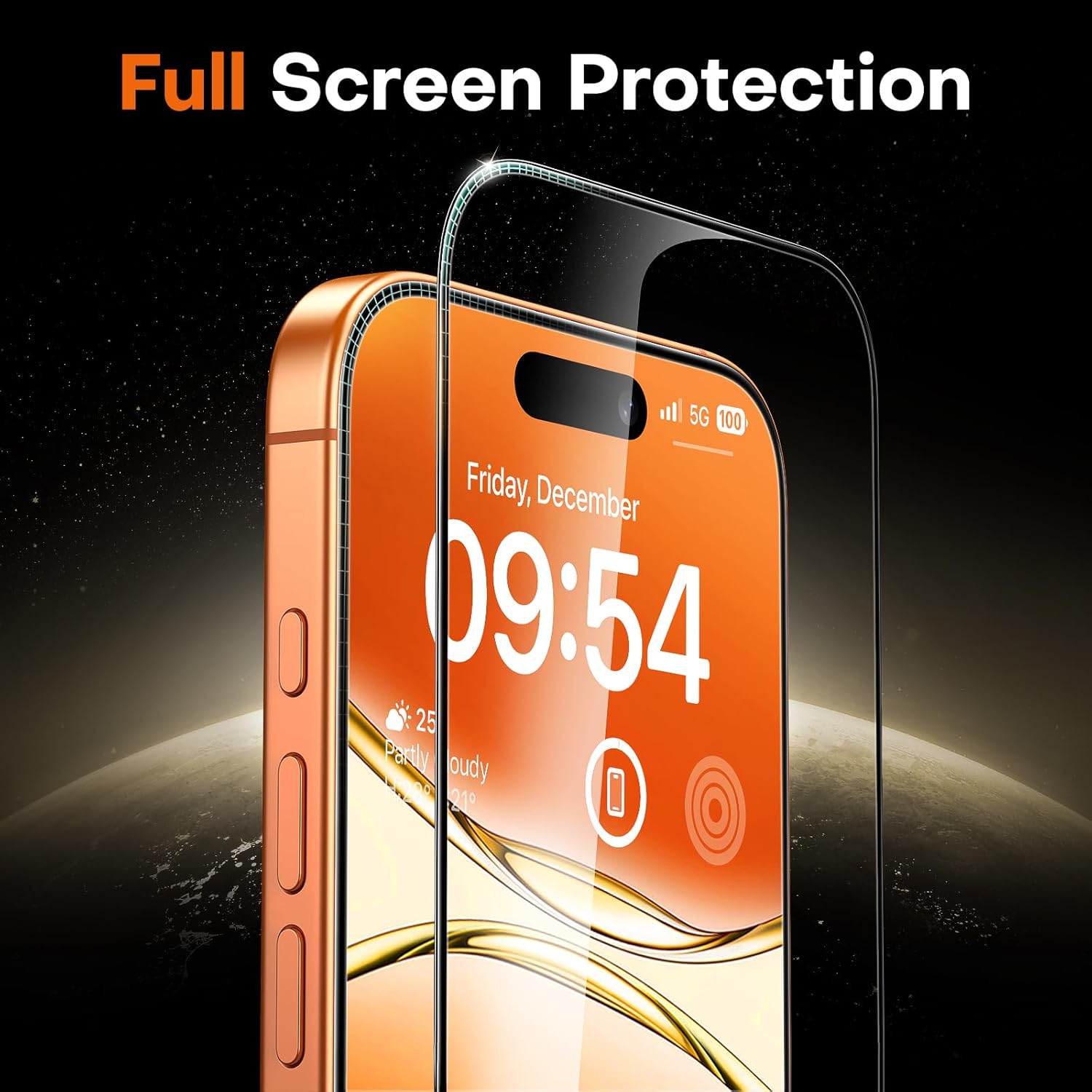 TOCOL iPhone 16 Pro Max screen protector 2-pack, 9H+ glass, auto-install, full coverage, HD clear protection on a smartphone screen