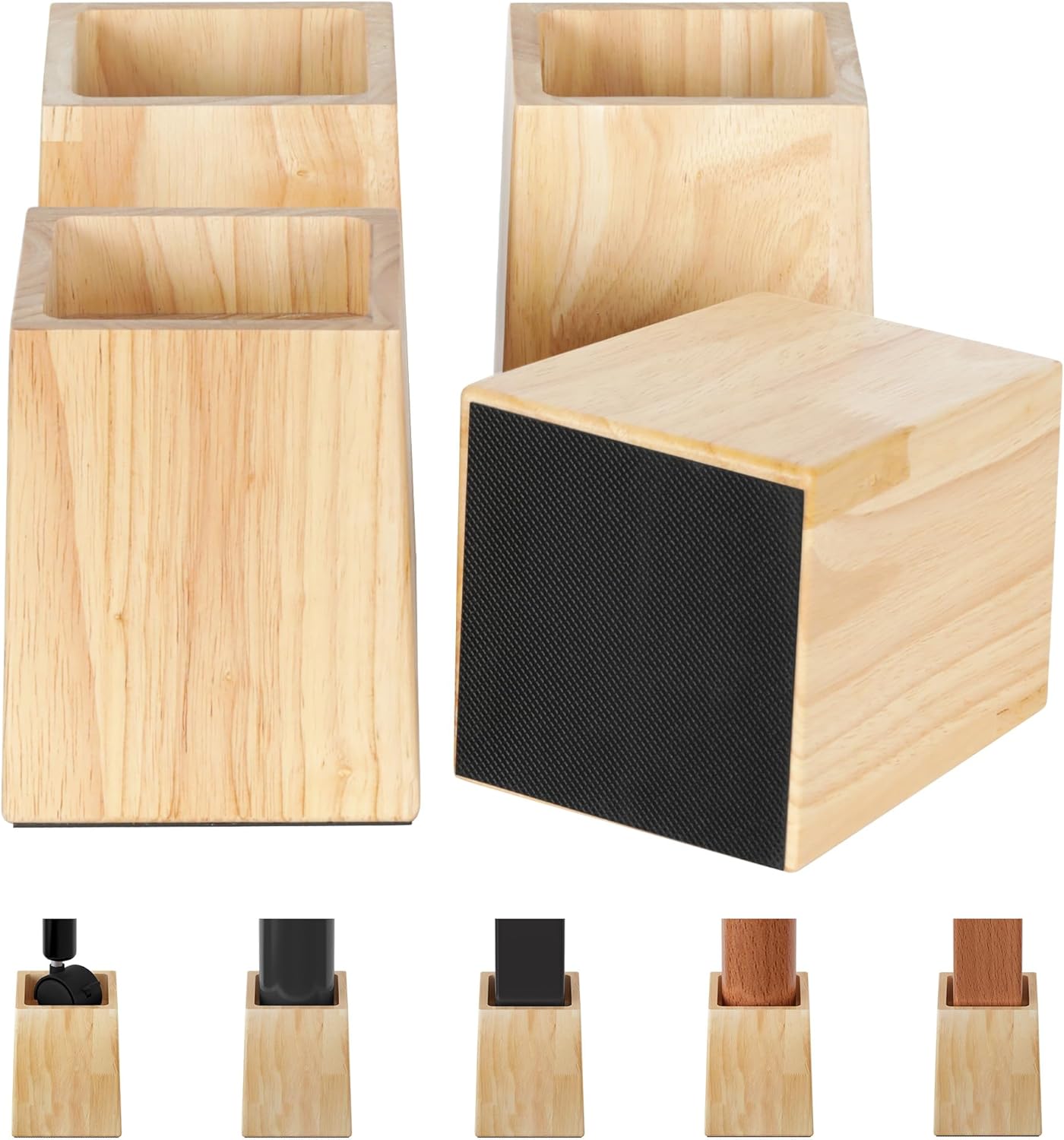 TQVAI Wood Bed Risers 5 Inch - Heavy Duty 4 Pack Furniture Risers Supports 2200 lbs - Solid Wood Table & Sofa Risers - Original Natural
