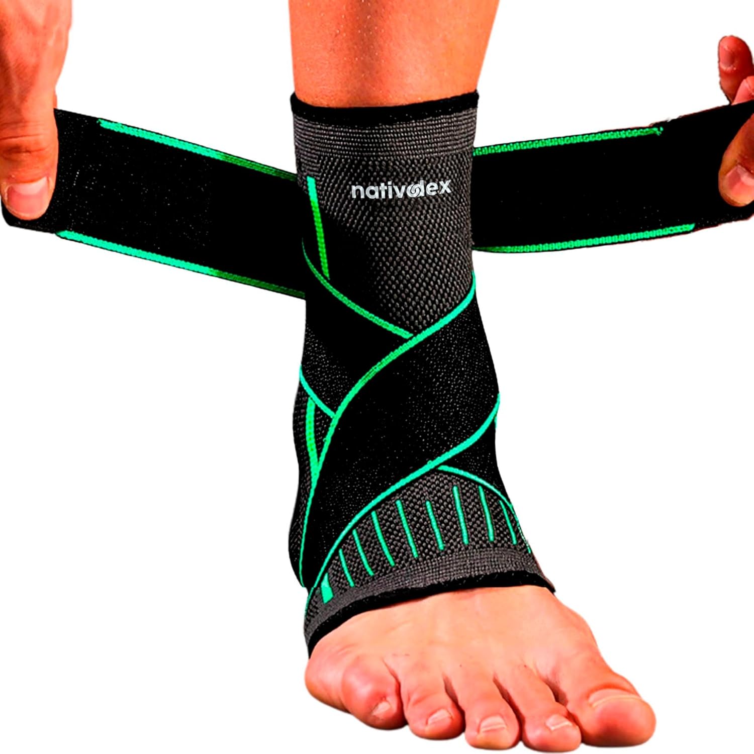 NativoDex Ankle Support Brace - 3D Compression for Sprained Ankle, Plantar Fasciitis, Achilles Tendonitis & Ligament Damage - Adjustable Figure-8 Strap - Left/Right Foot - Men & Women S-XL