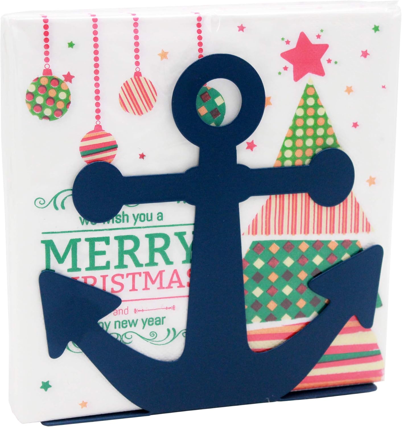 Vintage blue metal anchor napkin holder by Funly mee, rust-free iron nautical decor for kitchen, home, or restaurant tables.