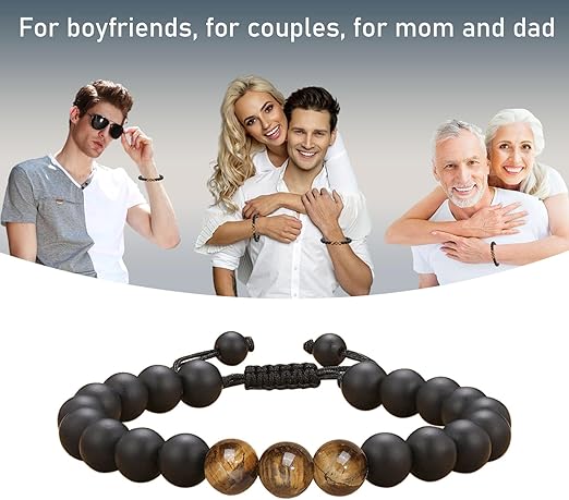 Natural Stone Father’s Bracelet - Tiger Eye & Black Agate. The Perfect Dad Gift from Daughter - Zeta Store
