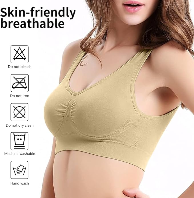 Memoryee Women's Seamless Sports Bra - Wire Free Padded Push Up Crop Top - Yoga Running Gym