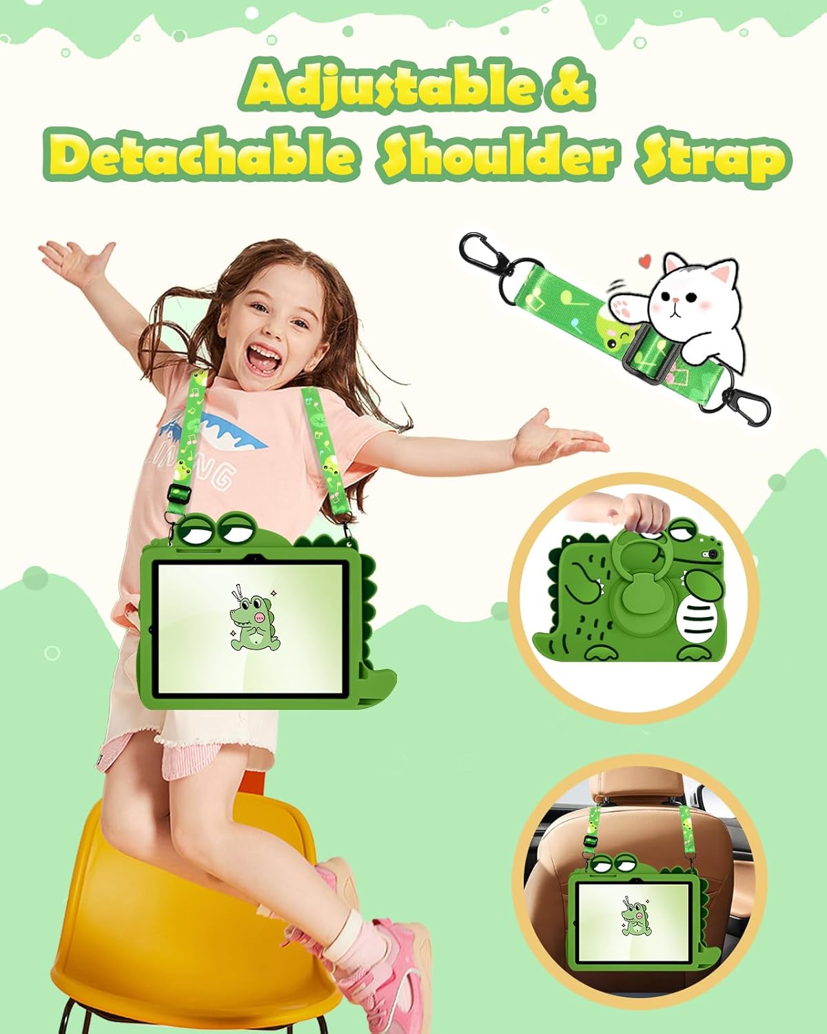 SurgeCraft Ultra-Protective Silicone Case for Samsung Galaxy Tab S9 FE 10.9" - Cute Kawaii Design with Adjustable Shoulder Strap, 360° Rotating Kickstand & Full-Body Protection (SM-X510/X516/X518) - Zeta Store