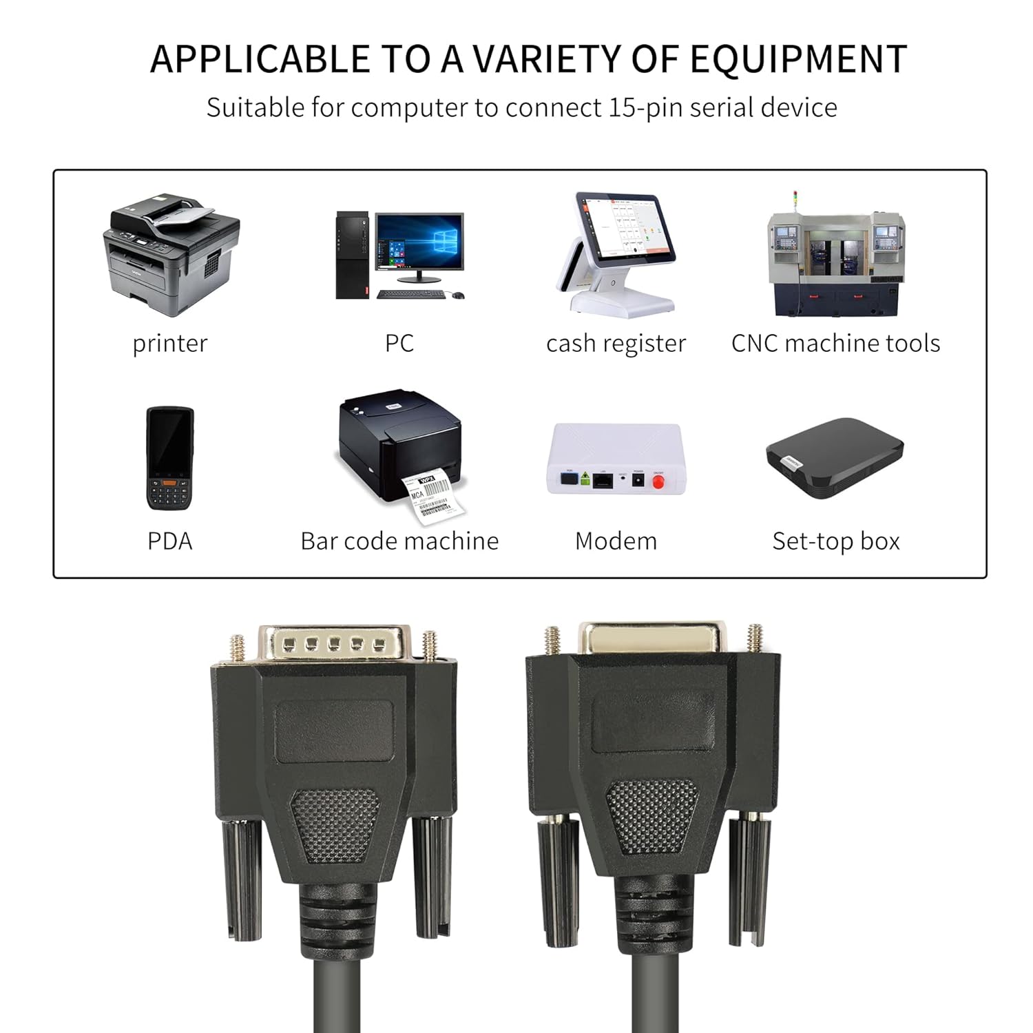 Riieyoca 0.5m DB15 serial cable with gold-plated pins, pure copper wiring, braided design for durability and reliable connections.