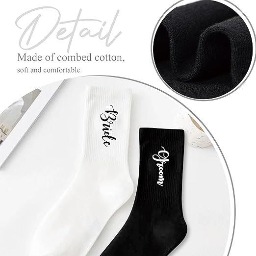 Lady&Home couples cotton socks in black and white, breathable crew socks perfect for wedding, honeymoon, or engagement gift.