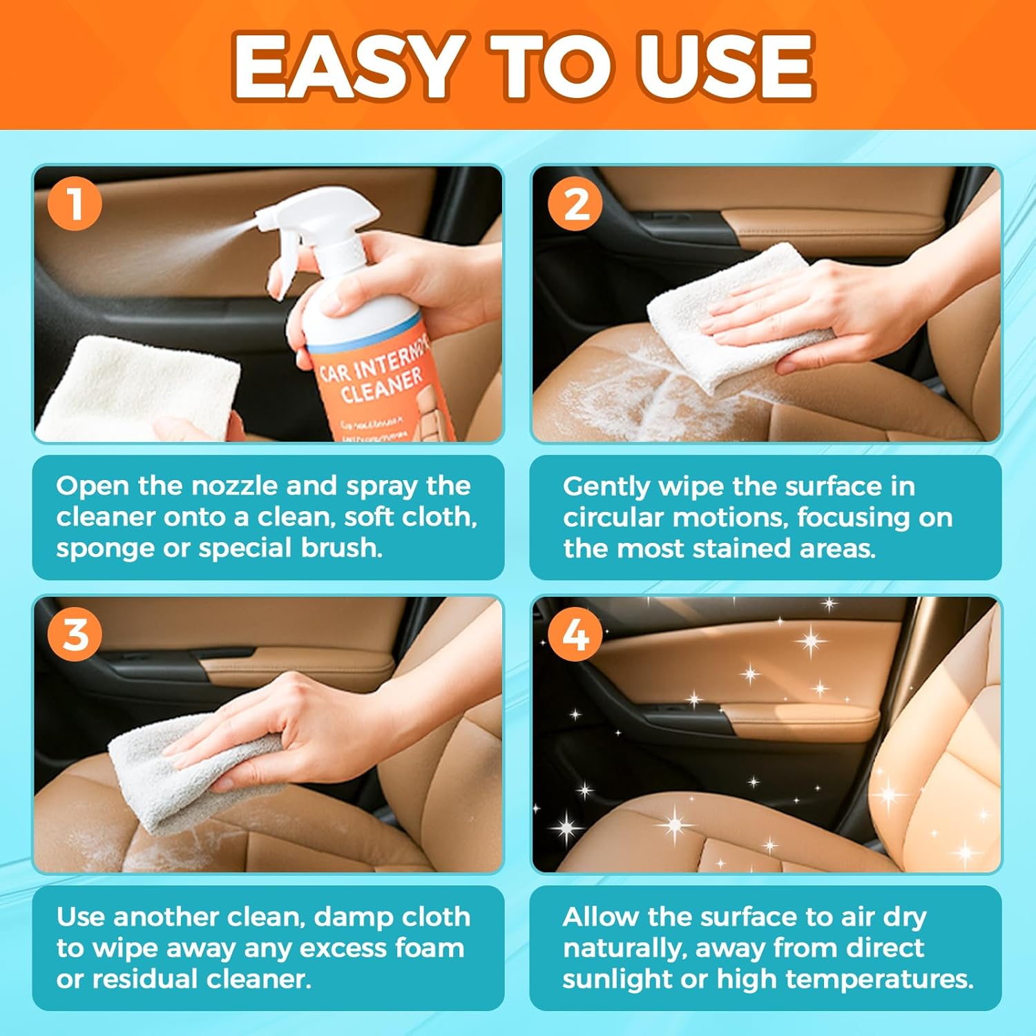 Halldeli 3-in-1 car interior cleaner spray in 260ml bottle with spray nozzle, suitable for leather, plastic, and fabric surfaces.