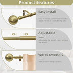 76-210cm Gold Adjustable Curtain Pole Set - Elegant Ball Finials, Heavy Duty Rod, Easy Fit Brackets - Real Bargain!