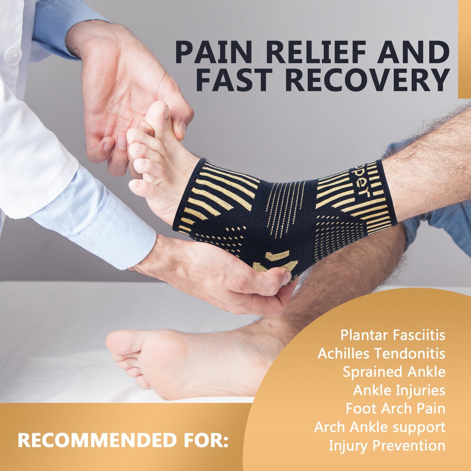 Lusenone copper ankle brace support pair for men and women, compression sleeve for plantar fasciitis, sprained ankle, and sports recovery.