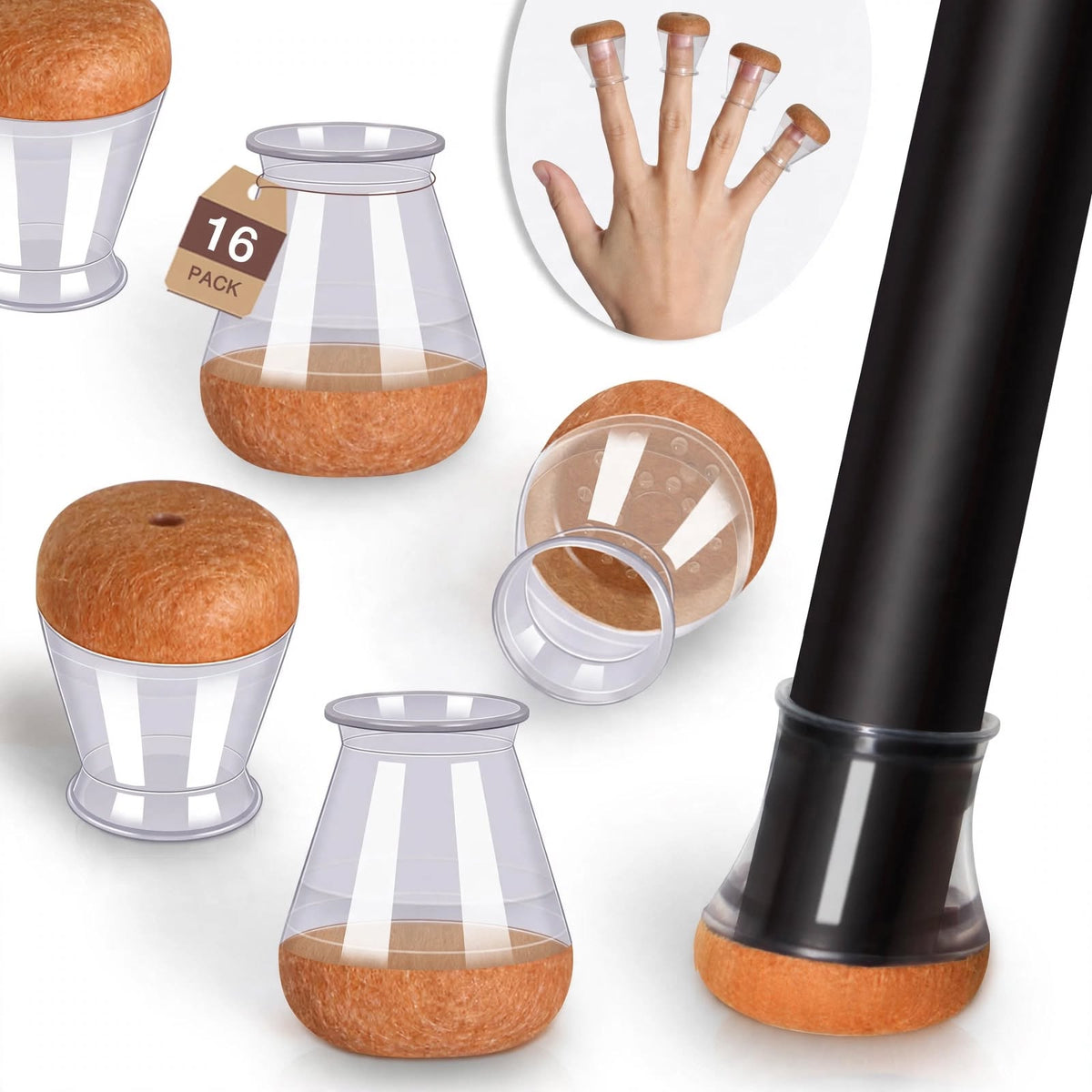 Yozon 16 Pack Chair Leg Floor Protectors - Small Round Felt Silicone Caps for Hardwood Floors - Non Slip Furniture Leg Covers