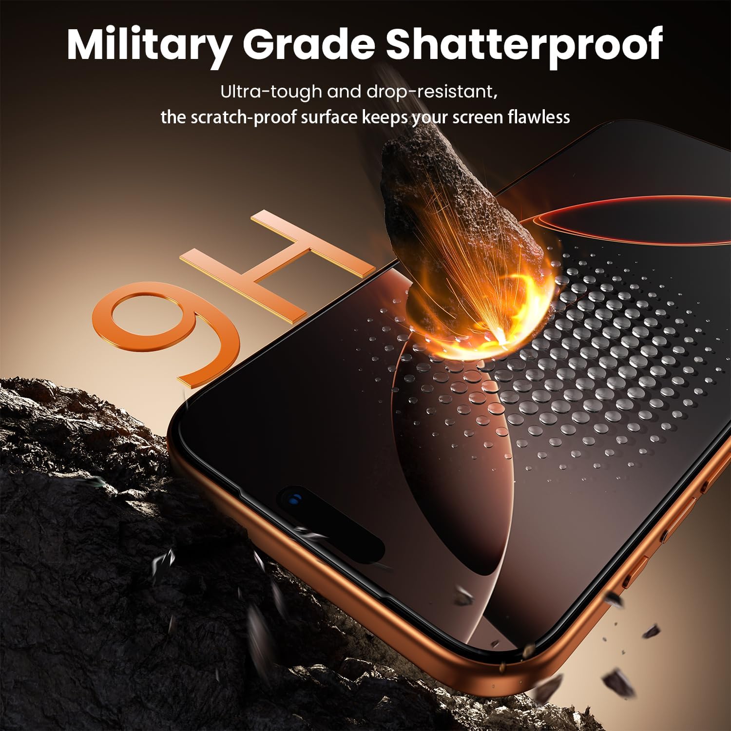 Hoerrye iPhone 16/17 screen protector in a 2-pack, clear, shatterproof, case-friendly with bubble-free HD display protection.