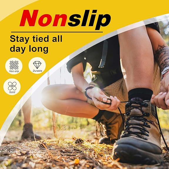 Vsudo 100cm Round Boot Laces 4mm – Heavy Duty Non-slip Shoelaces For Work Boots, Hiking Boots & Trainers, Black With Metal Tips
