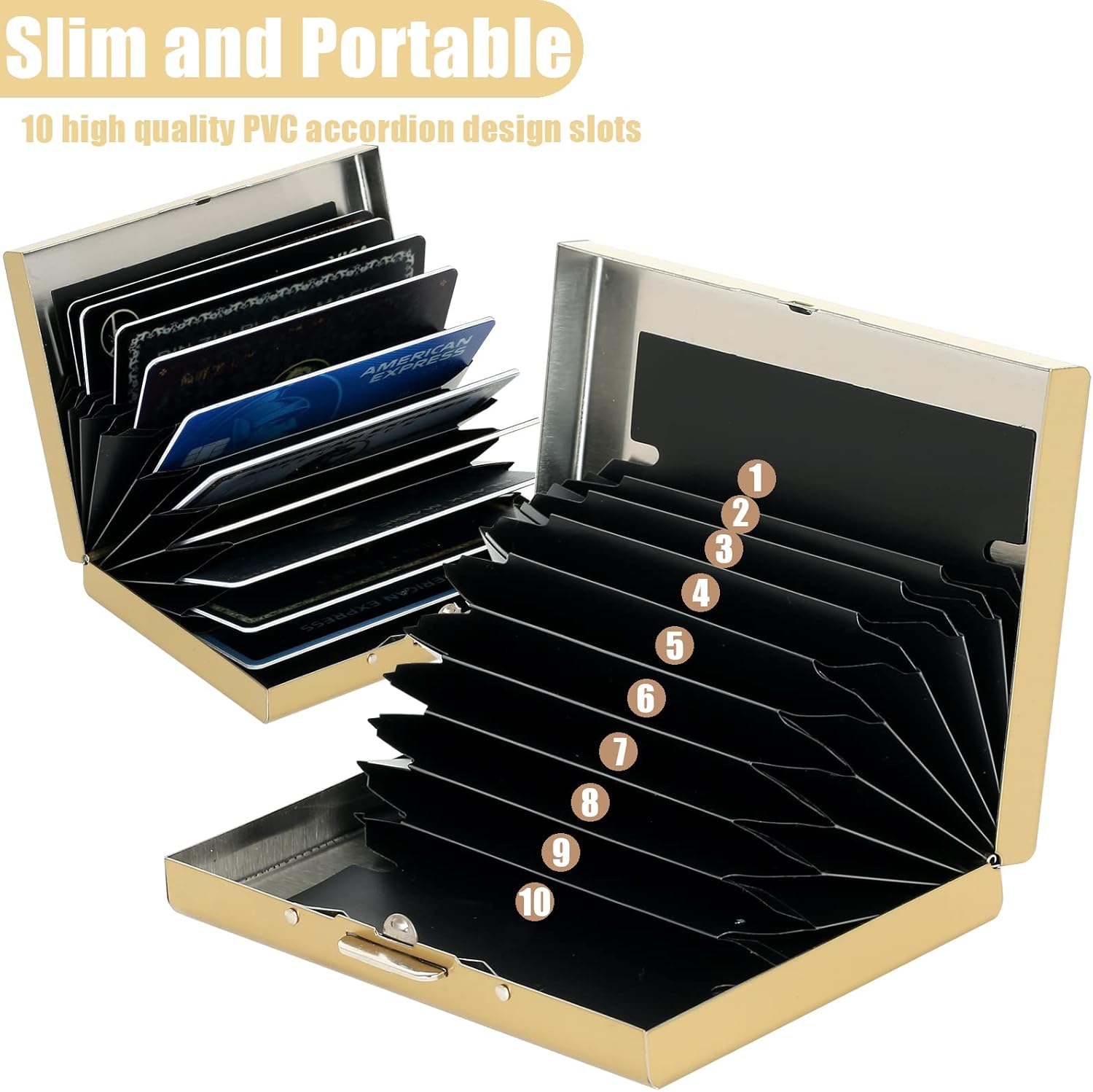 BONSYL RFID Blocking Gold Metal Card Holder Wallet - Slim Stainless Steel 10 Card Case for Men & Women - Luxury Gift Boxed