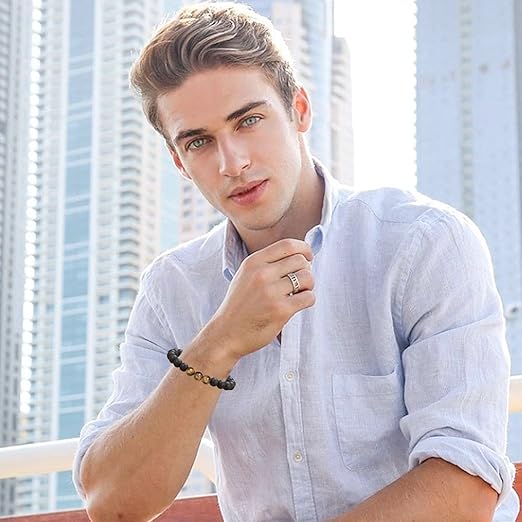 Natural Stone Father’s Bracelet - Tiger Eye & Black Agate. The Perfect Dad Gift from Daughter - Zeta Store