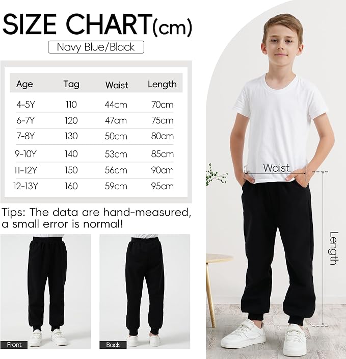 Smivibe Kids Fleece Joggers 5-7 Years Tag 120 Black - Boys Girls PE School Sports Tracksuit Bottoms
