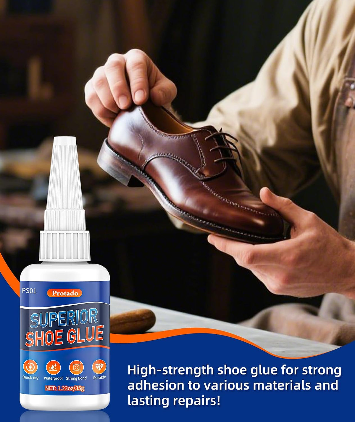 Protado PS01 Super Shoe Glue – 2x35g Pack – Heavy Duty, Waterproof, Fast Drying – Sneakers, Boots, Soles, Heels