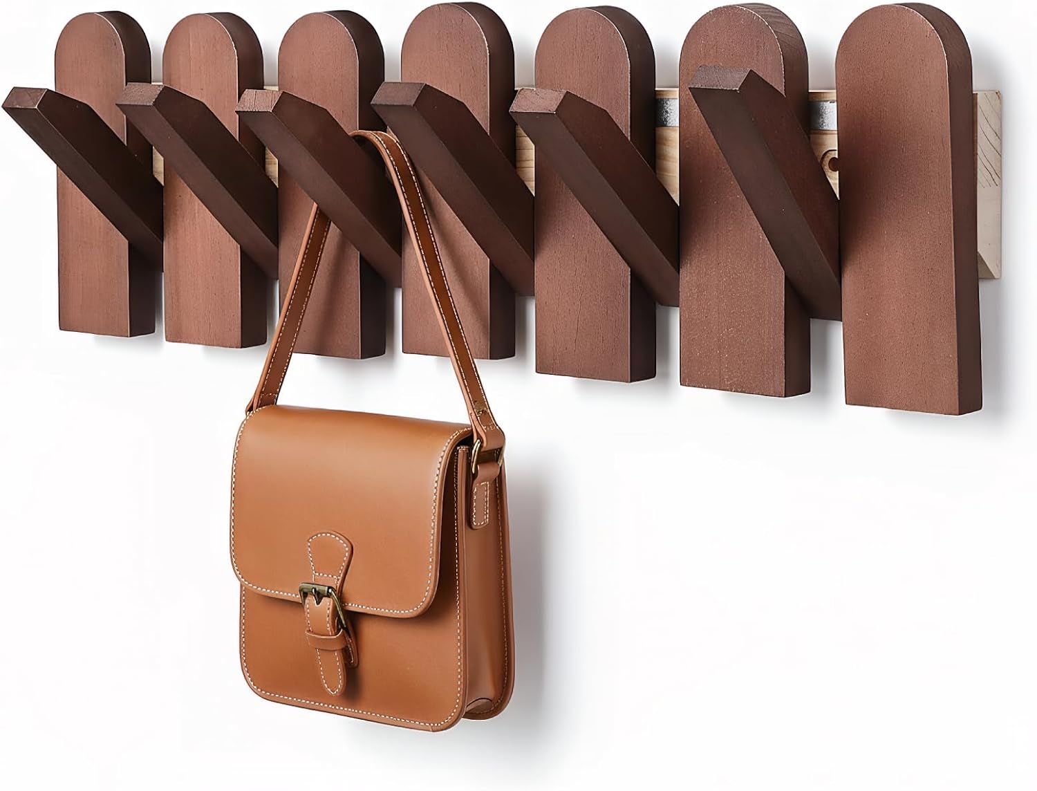 Soimiss Piano Key Coat Rack Wall Mounted - 6 Folding Wood Hooks, Walnut SOLID Wood Space-saving Coat Hanger