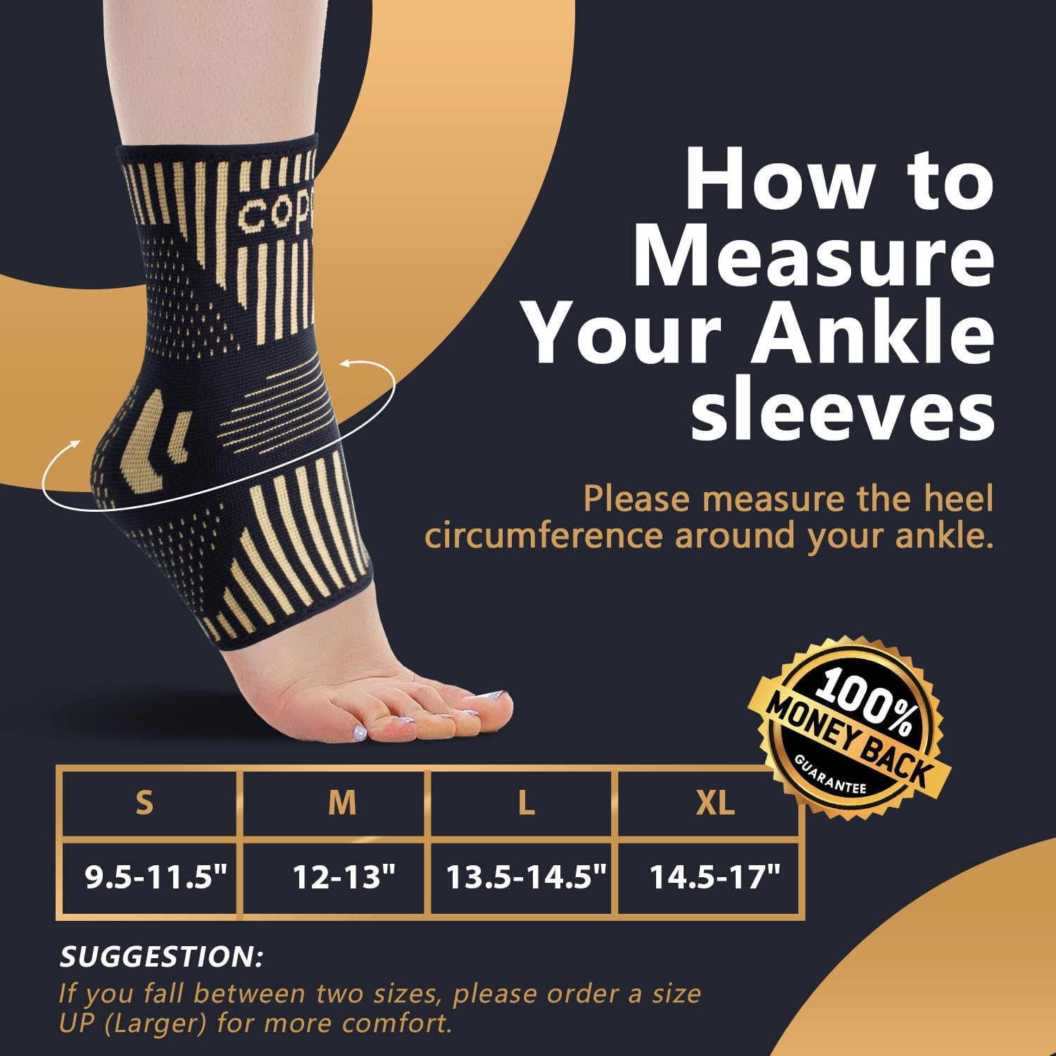 Lusenone copper ankle brace support pair in size M, compression sleeve for plantar fasciitis, sprained ankle, and sports recovery.