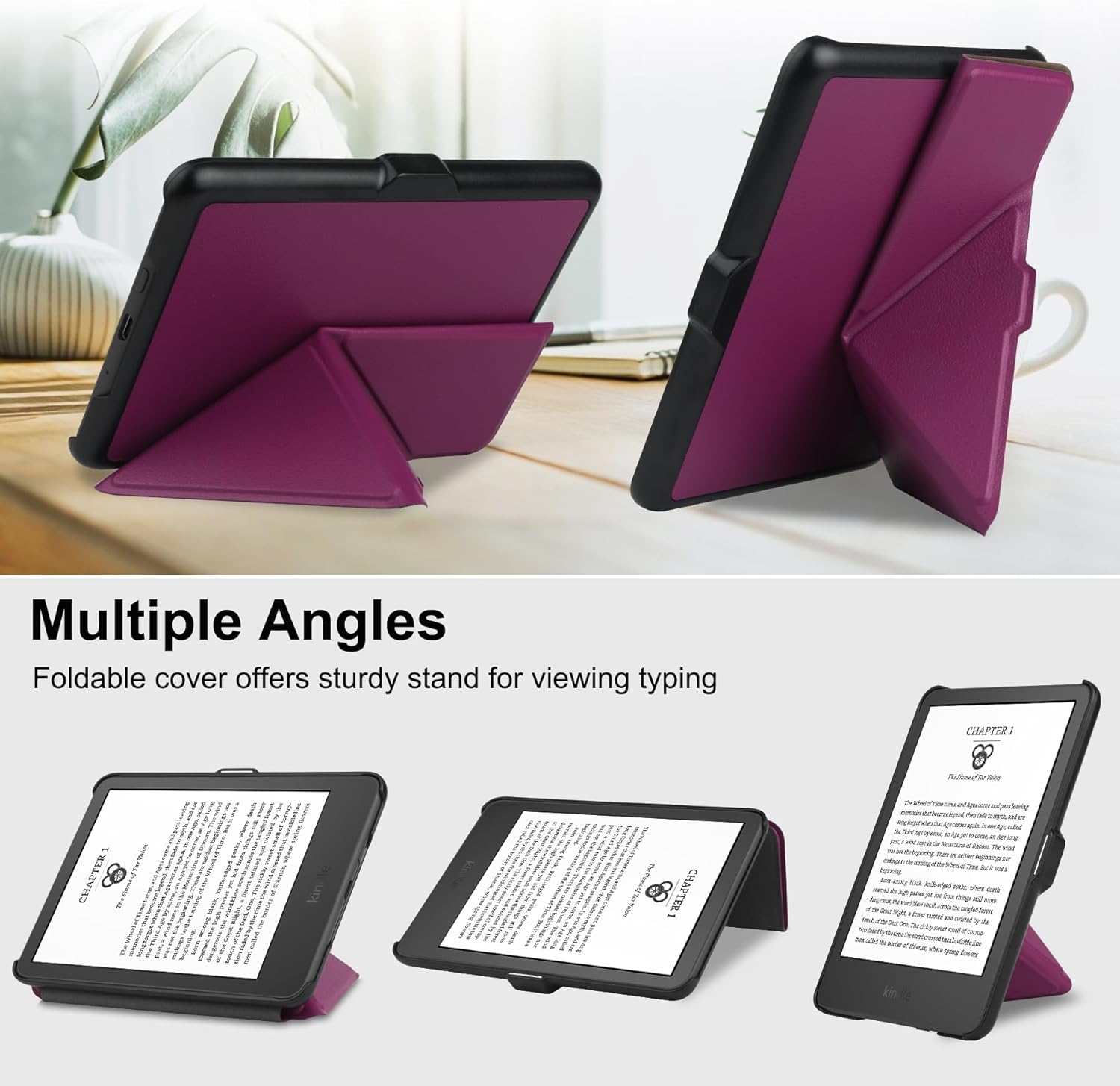 VOVIPO Kindle 6" Case for 11th Gen 2022 Release - Slim PU Leather Cover with Auto Sleep/Wake & Multi-Angle Stand, Purple - Not for Paperwhite