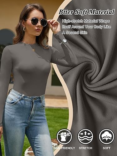 CheChury women's 2-pack long sleeve thermal base layer tops in black and dark grey, slim fit and soft thermal fabric.