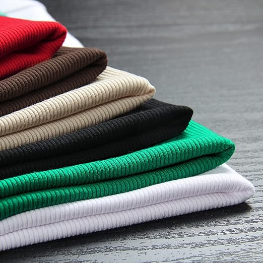 Smile Fish Women’s Ribbed Long Sleeve Crewneck T-Shirt - Slim Fit Stretch Basic Top in Red, Black, White, Green, Brown, Beige