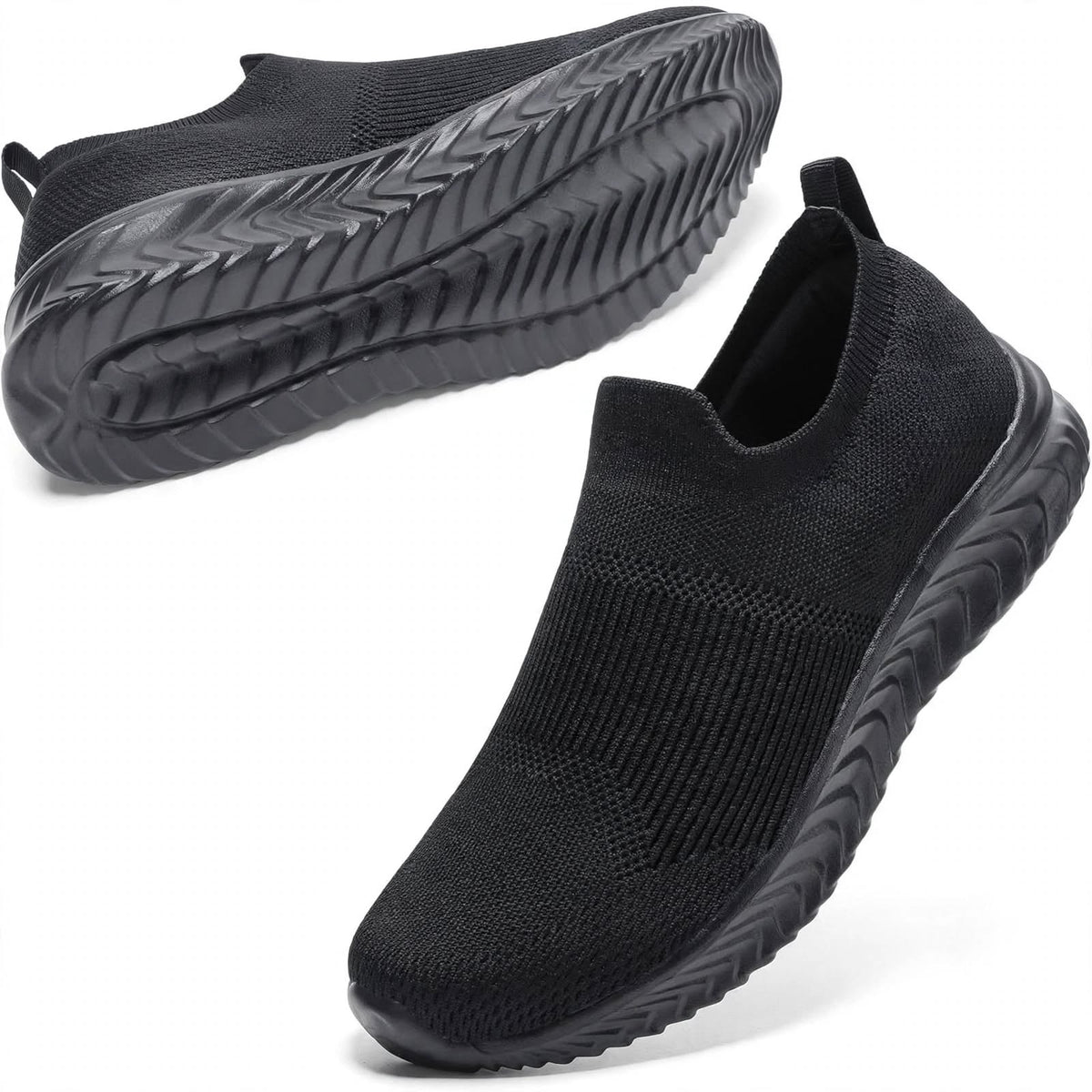 STQ Womens Slip On Trainers Black UK 3.5 EU 36 - Ultra Lightweight Breathable Memory Foam Walking Shoes