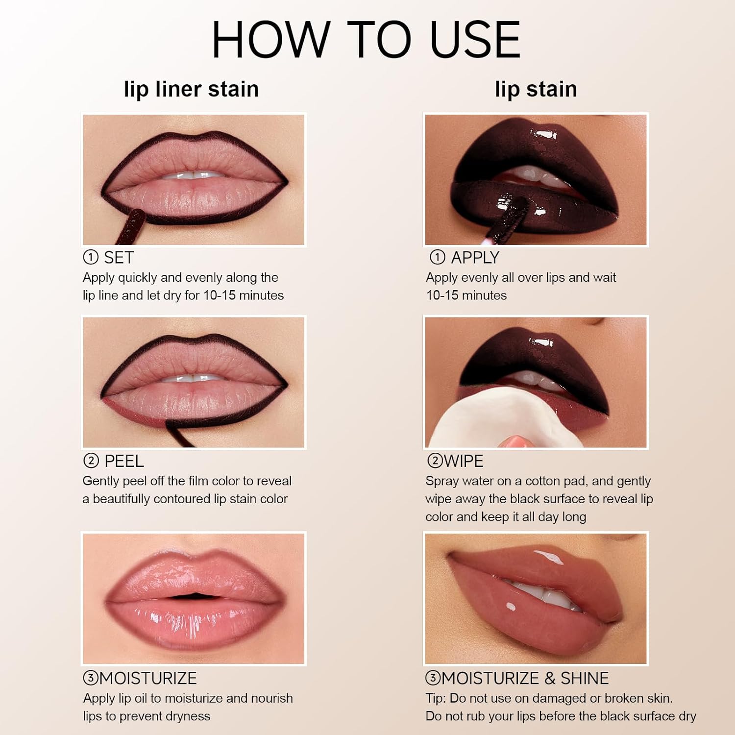 Kissio Lip Liner Stain and Lip Care Oil set with peel-off, transfer-proof, 24-hour matte lip stain in gray pink shade.