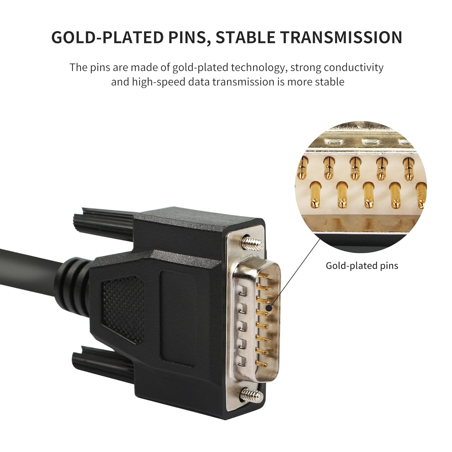 Riieyoca 0.5m DB15 serial cable with gold-plated pins, pure copper conductors, and braided shield for reliable connections.
