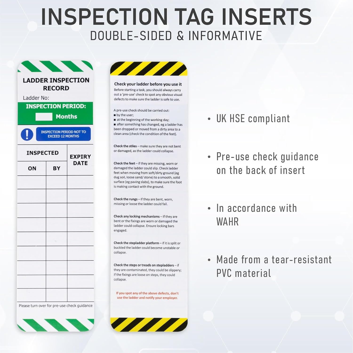 Livelifebetter® Ladder Inspection Tag Kit - 5 Holders + 10 Inserts - Hse Compliant - Fits All Ladders - Indoor/Outdoor Use