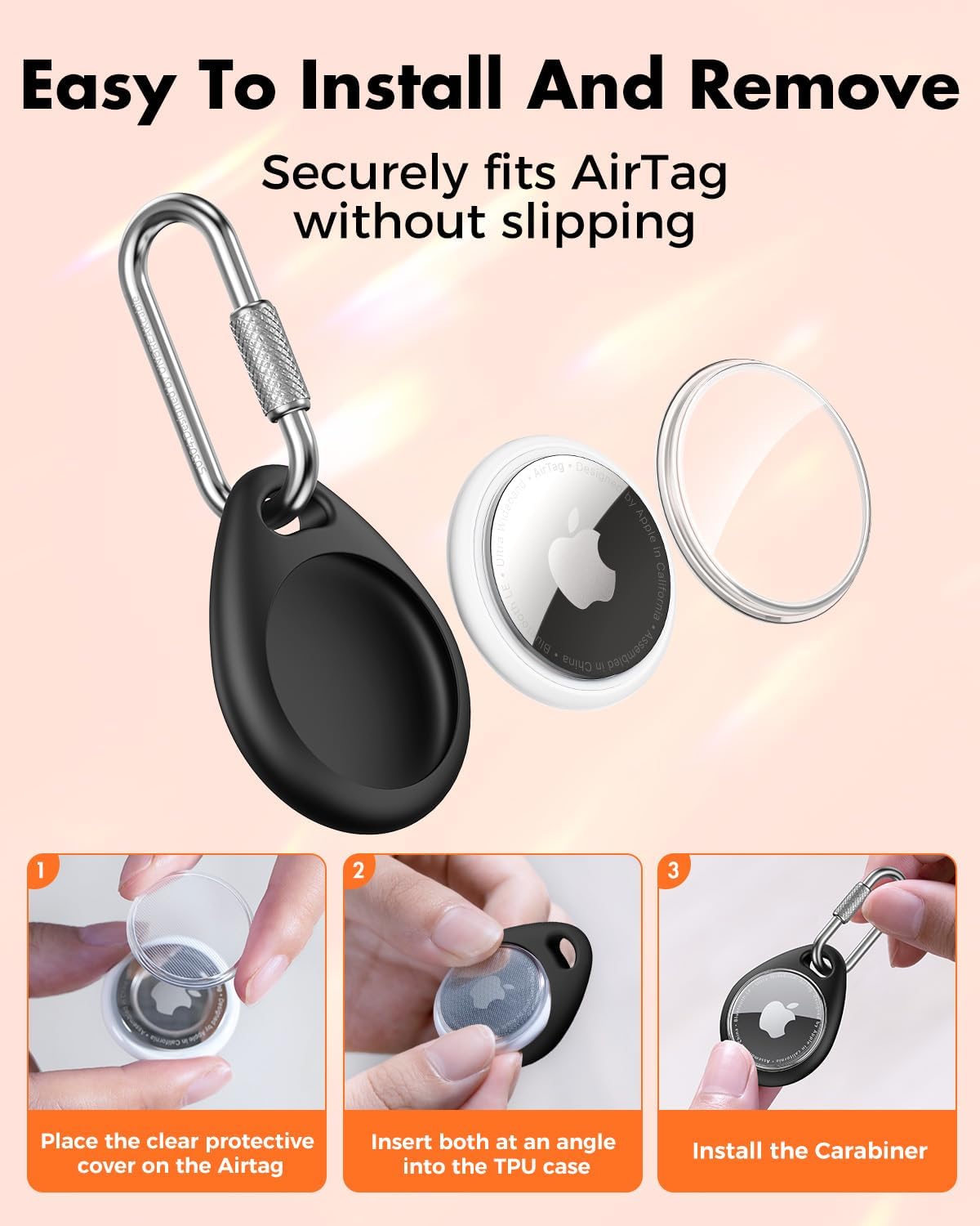 UnbreakCable Holder For Apple AirTag 4-pack - Waterproof TPU Protective Case With 304 Stainless Steel Twist Lock Carabiner - Anti-scratch, Anti-lost