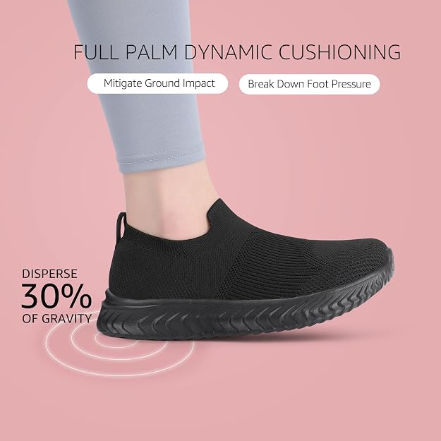 STQ Womens Slip On Trainers Black UK 3.5 EU 36 - Ultra Lightweight Breathable Memory Foam Walking Shoes