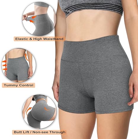 4How women's high waisted yoga shorts in size L, non-see-through gym booty shorts ideal for running and workout activities
