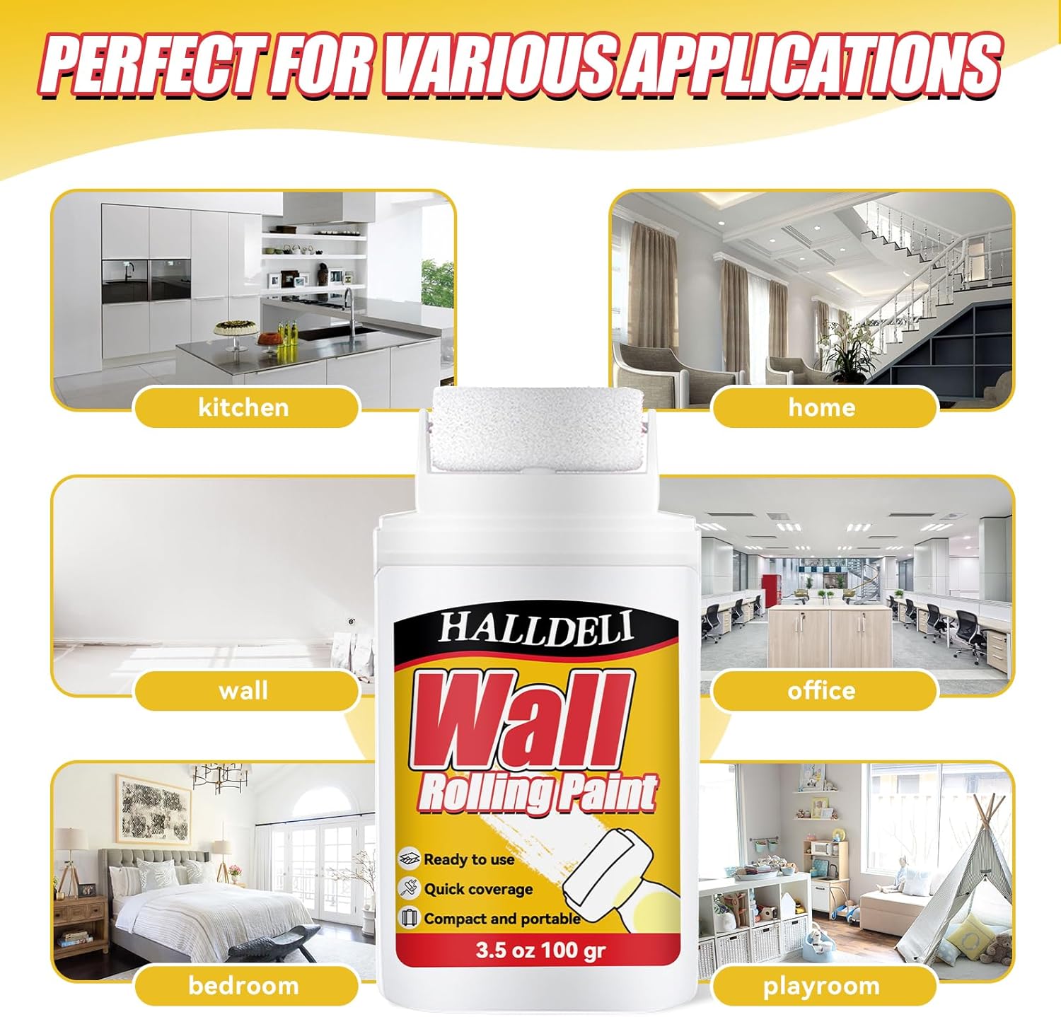 Halldeli All-in-One Wall Repair Rolling Paint | 2-Pack (200g each) | Quick-Dry White Paint for Walls | Covers Stains, Cracks & Graffiti | Brand New Barn Bargain! - Zeta Store